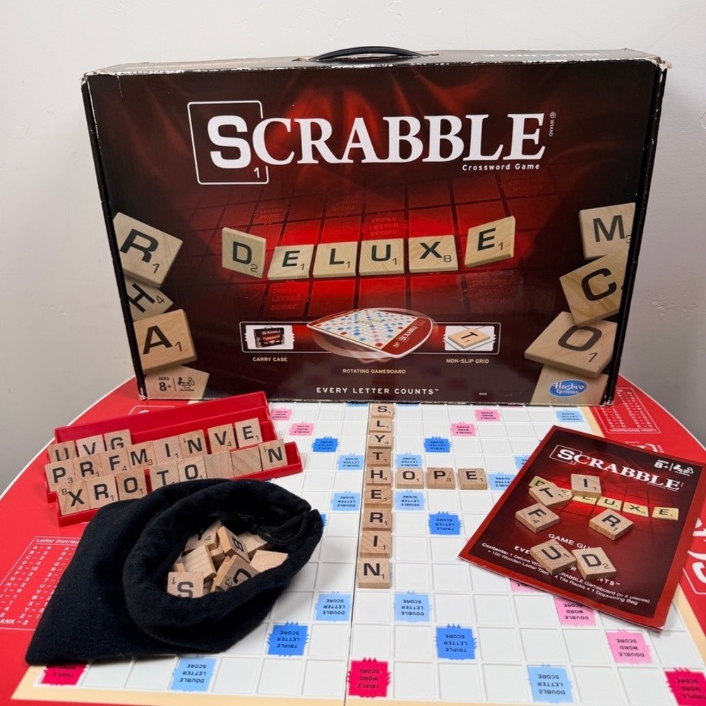 Scrabble Deluxe Edition Board Game 99% Complete‎ Hasbro 2014 Rotating Gameboard